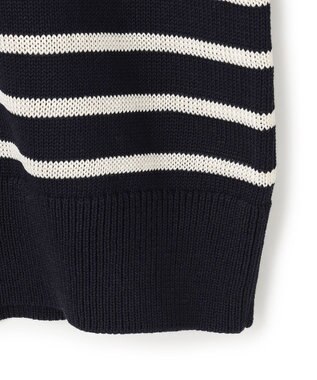 BEIGE， HELIODOR / レーヨンボーダーマリンボタンニット Navy × Ecru