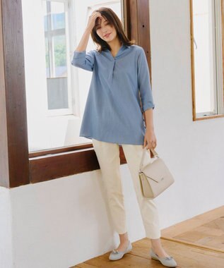 Tiaclasse 【洗える】サイドボタンシャツチュニックブラウス ブルー