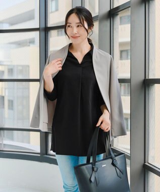 Tiaclasse 【洗える】サイドボタンシャツチュニックブラウス ブラック