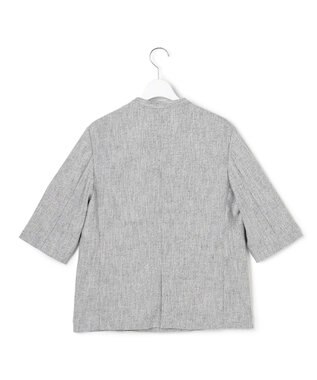 ICB L ストレッチMIXツイード 半袖ジャケット ブラックミックス