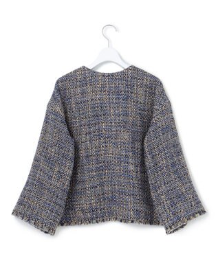 23区 GIOLICA ノーカラー ツイード ジャケット ブルー×ベージュ