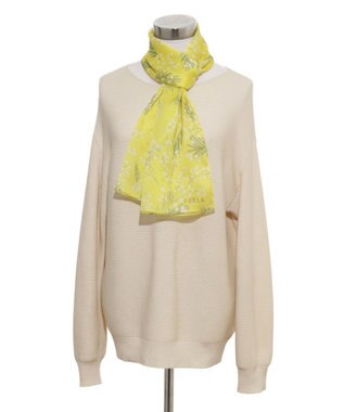 MOONBAT 【シルク100%】FURLA (フルラ) ミモザ シルクシフォンプリントスカーフ 150cm×35cm  手洗い可能 イエロー