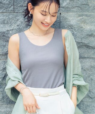 Wing カップ付きタンクトップ 綿混素材(身生地) ラク きれいなバストシルエット 【シンクロブラトップ リブタイプ】 ノースリーブ ブラトップ ET1172 ウイング／ワコール グレー