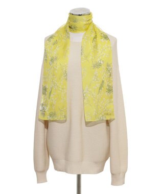 MOONBAT 【シルク100%】FURLA (フルラ) ミモザ シルクシフォンプリントスカーフ 150cm×35cm  手洗い可能 イエロー