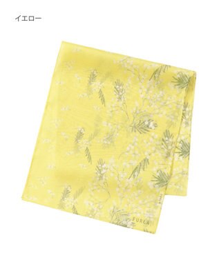 MOONBAT 【シルク100%】FURLA (フルラ) ミモザ シルクシフォンプリントスカーフ 150cm×35cm  手洗い可能 イエロー