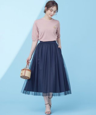 組曲 L 【WEB限定・2SET】シャイニーラメニット×チュールスカート ローズ系