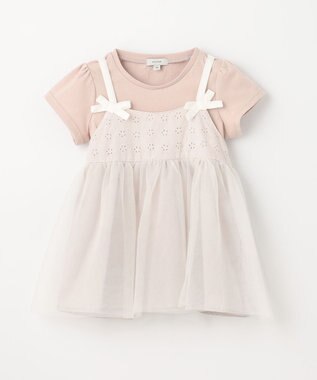 ANY KIDS チュールドッキングTシャツ ピンク×エクリュ