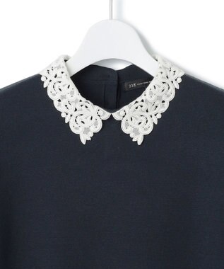 23区 【洗える】ヴィスコースストレッチ エンブロイダリー ワンピース ネイビー系