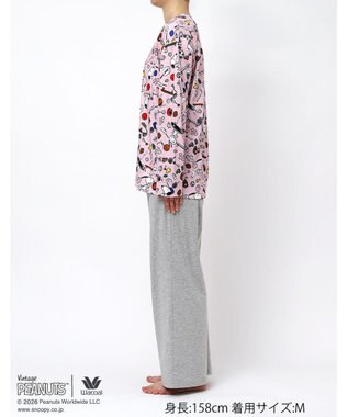 WACOAL PEANUTS パジャマ 長袖 長ズボン 綿100%(本体) スヌーピー レディース FDX561 /ワコール ピンク