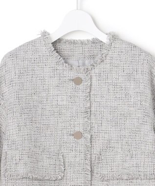 ICB ライトブッチャーツイード ノーカラージャケット ライトグレーミックス