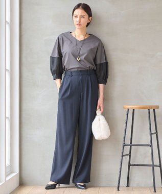 自由区 L 【セットアップ対応・洗える】トリアセジョーゼット  パンツ ネイビー系