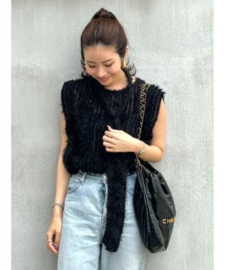 Green Parks ボウタイ付きフェザーノースリーブプルオーバー