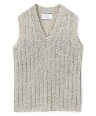 BEIGE， OPTICAL /  ペーパーヤーン Vネックリブニット Flax