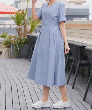 Tiaclasse 【洗える】サッカーストライプワンピース ブルーストライプ