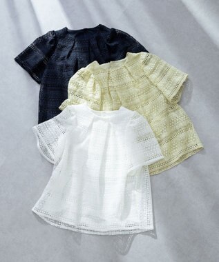 組曲 S ボーダーレース ブラウス パールホワイト系