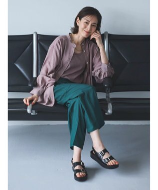 Green Parks バンドカラーシアーシャツ Brown