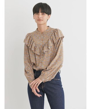 AMERICAN HOLIC アソートプリントフリルブラウス Camel