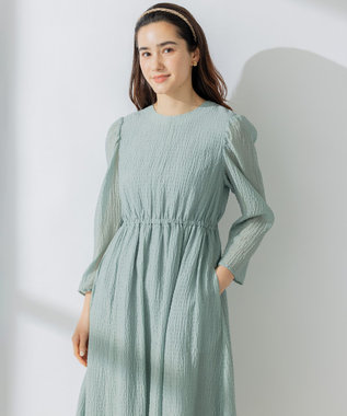 組曲 シャーリングライクシフォン ワンピース グリーン系