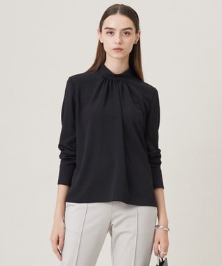 ICB L 【洗える】ストレッチジョーゼット ハイネックブラウス ブラック系