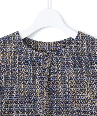 23区 GIOLICA ノーカラー ツイード ジャケット ブルー×ベージュ