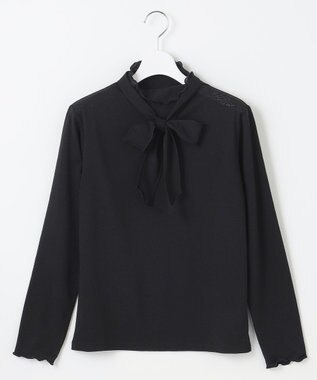 Feroux 【2WAY・洗える】リボンタイシアータートル カットソー ブラック系