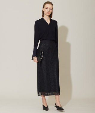 ICB 【洗える】ナイロンラッセルレース ナロースカート ブラック系