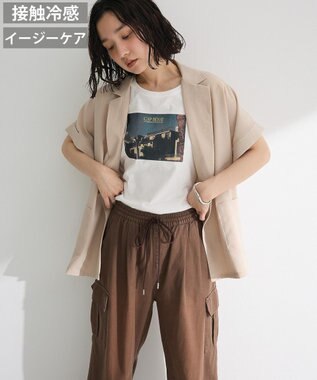 Green Parks 麻調合繊フレンチスリーブジャケット Light Beige