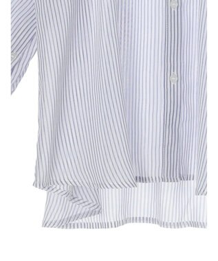 earth music&ecology ワンポイント刺繍ロングシャツ Stripe Navy