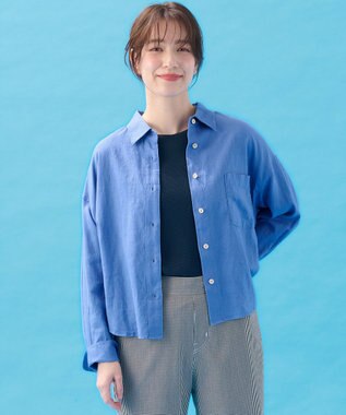 ANY 【手洗い可能】ヨーロピアンリネンシャツブラウス ライトブルー