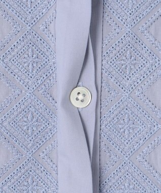 自由区 L 【洗える】ジオメトリックエンブロイダリーシャツ ワンピース ダルブルー系