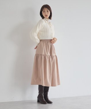 earth music&ecology 襟付きケーブルニットジャケット Ivory