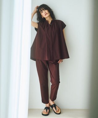 UNFILO FINE MOVE ギャザーブラウス バーガンディ