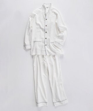 京和晒綿紗 【紗栄子さん愛用パジャマの色違い/UNISEX】ガーゼパジャマ 2重合わせ 白 グレーバイアス