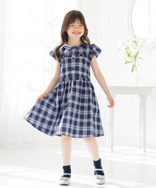 組曲 KIDS 【150-160㎝】プランタンチェック ワンピース ネイビー