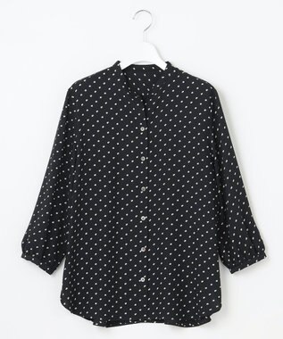 自由区 【セット可/洗える】ダブルスクエアプリント バンドカラーブラウス ネイビー系5