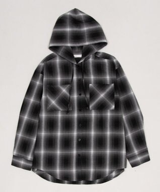 WEGO フードチェックシャツ ブラック