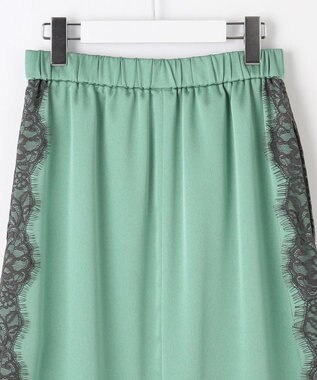 自由区 【洗える】サテンレース スカート フロスティグリーン×バーント