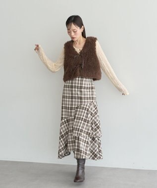 earth music&ecology フェイクファーショートジレ Brown