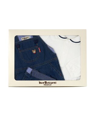 MIKI HOUSE HOT BISCUITS ワンポイントデニムオーバーオール＆セーラーカラー長袖Tシャツギフトセット【BOX付き】 インディゴブルー