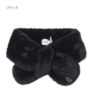 MOONBAT FURLA（フルラ）プチリボンマフラー  アーチロゴ フェイクファー ブラック