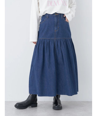 earth music&ecology Ｌｅｅ×ｅ．ｍ．ａ．ｅ．デニムフリルスカート Medium Indigo