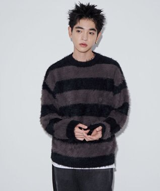 WEGO 【ユニセックスITEM着用】フェザーボーダープルオーバー ブラックボーダー