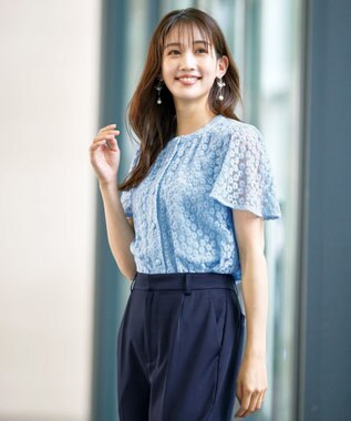 Tiaclasse 【洗える】チュールレースブラウス サックス