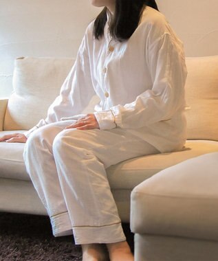 京和晒綿紗 【紗栄子さん愛用パジャマの色違い/UNISEX】ガーゼパジャマ 2重合わせ 白 マスタードバイアス