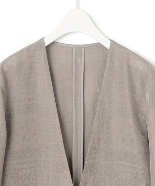 ICB 【日本製・洗える】ペイズリーレノクロス ノーカラージャケット クリームブラウン系