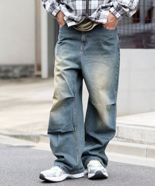 WEGO 【S～Lサイズ展開/ウエスト調整可】パラシュートデニムパンツ デニム中濃加工色