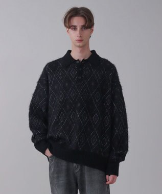 WEGO 【ユニセックス着用ITEM】アーガイルニットポロ ブラック