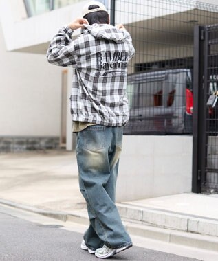 WEGO 【S～Lサイズ展開/ウエスト調整可】パラシュートデニムパンツ デニム中濃加工色