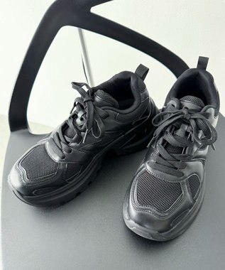 WEGO PUメッシュヒールダッドスニーカー ブラック