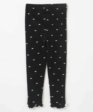 ANY KIDS 総柄テレコ レギンス ブラック×リボン